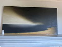 Front view of the abstract wall art showing gradient dark grey to yellow tones with an abstract wave form.