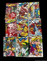 Nine Marvel X-Force comic books front covers arranged in a grid, showing colorful dynamic characters with action poses and Marvel branding.