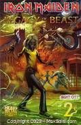 Colorful Iron Maiden comic book cover showing a monstrous beast character with the Iron Maiden logo and issue number 2.