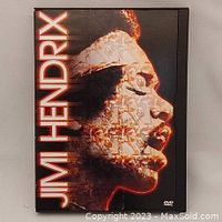 Front cover of Jimi Hendrix DVD showing side profile artwork of Jimi Hendrix with name text.
