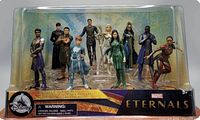 Front view of the 10 Marvel Eternals figurines in original display packaging, showing each character in full pose and costume.