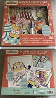Front box photo clearly showing all included items in the Minions Super Activity Set with Imagine Ink Game Book, emphasizing new condition and included accessories.