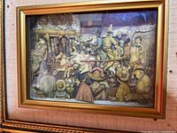 Front view of the framed carousel artwork showing the detailed scene and ornate frame.