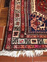 Close-up of one corner showing fringe and border design.