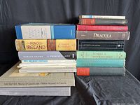 Stack of books including fiction classics and Canadian history titles, shown side by side.