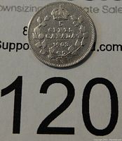 Reverse side of 1903 Canada silver 5 cents coin showing crowned wreath with denomination and date.