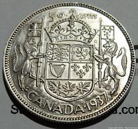 Reverse of the coin showing Canadian coat of arms and inscriptions including denomination and year.