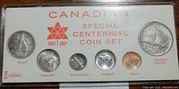 Canadian Special Centennial Coin Set showing reverse sides with animal designs: wolf, bobcat, mackerel, rabbit, dove, and Canada goose for 1867-1967 centennial.