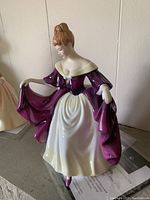 Front and side view of Royal Doulton Ashley 8 figurine showing detailed facial features, dress, and hairstyle.
