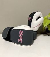 Pair of UFC adult boxing gloves showing the striking and wrist areas with UFC branding.