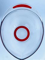 Top view of the glass Pyrex bowl with red pour spout and non-slip base