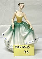 Front view of Royal Doulton figurine Cynthia showing the full pose and detail of the dress.