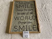 Front view of the 9x13 wooden framed hanging sign with inspirational quote text.