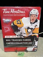 Front cover photo of Tim Hortons 2018-2019 NHL trading cards collector's album binder featuring Sidney Crosby image and series branding