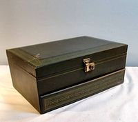 Closed green three-tier jewelry box exterior