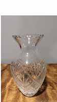 Clear crystal Mikasa vase with flared top and detailed cut patterns