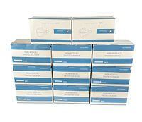 11 sealed boxes of KN95 non-medical protective masks stacked in two tiers.