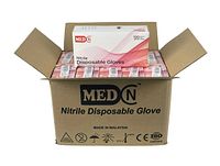 Open cardboard case containing 10 boxes of MedN nitrile disposable gloves, showing front label of the box and case.