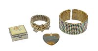 Lot display with two bracelets, trinket box, and heart stone.