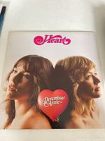 Front cover of the Heart Dreamboat Annie album showing side profile photos of the members and the Heart logo with a red heart balloon.