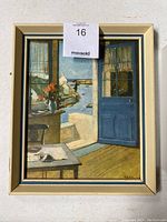 Framed Wintz harbor landscape showing signature in bottom right