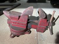 Columbian C43 1/2 bench vice showing brand name and model with rust and scratches.