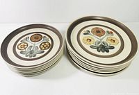 Stacked sets of 6 dinner plates and 6 salad plates showing the pattern and condition