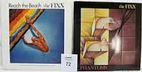 Photo of the vinyl record album covers for The Fixx's Reach The Beach and Phantoms albums. Shows original cover art and condition.