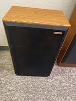 Front view of Pioneer CS-G404 speaker with wood grain finish and black grille with logo.