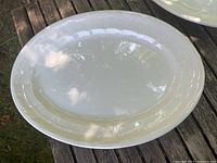 Photo of one large ironstone oval platter showing the full piece and embossed rim detail.