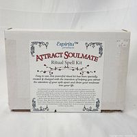 Front view of boxed Espiritu Attract Soulmate Ritual Spell Kit with label describing the product and purpose.