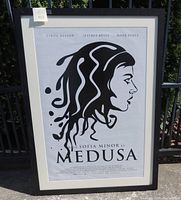Full view of framed Medusa movie poster showing the black silhouette of Medusa's profile with stylized hair and actors' names.