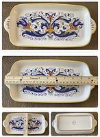 Top view of the rectangular platter showing the floral design and yellow border