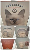 Box front with Howligans branding, cat image and product details.