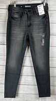 Front view of black medium washed Sonoma jeans with tag attached, size 8R.