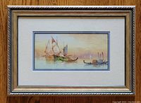 Framed original watercolour painting by W. Stewart, visible detailed depiction of boats, matted and framed in carved wooden frame.