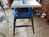 Front view of Mastercraft table saw on stand