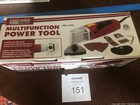 Box front view showing Chicago Electric Power Tools branding, tool image, and key features.