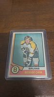 Front side of 1974-75 Topps Bobby Orr hockey card showing player image and card details
