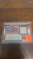 Jose Theodore Honorary Swatches hockey card featuring a patch of game-worn jersey and image of the player, encased in a plastic protective sleeve.