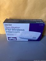 Front view photo of boxed Radio Shack Two-Station FM Wireless Intercom showing product image and branding.