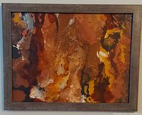 Photo of the framed acrylic abstract painting titled "Autumn's Turn" showcasing warm autumn colors and textured brushwork.