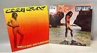 Photo of the front covers of both Eddy Grant vinyl record albums, 'Walking on Sunshine' and 'Can't Get Enough'.