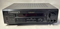Front angle view of the Sony STR-DE425 receiver showing buttons and display panel.