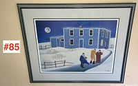 Framed winter landscape artwork showing entire scene and frame