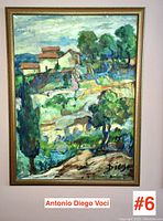 Full front view of framed landscape painting