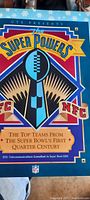 Back cover of the program titled 'The Super Powers,' highlighting top teams from the first quarter century of the Super Bowl.