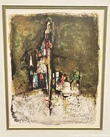 Close view of the abstract print inside the frame, focusing on the artwork and its colors.