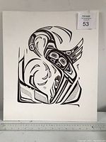 Full view of the original ink artwork showing Indigenous style design on paperboard.