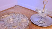 Photo showing the glass dip bowl set on rotating silver serving tray base